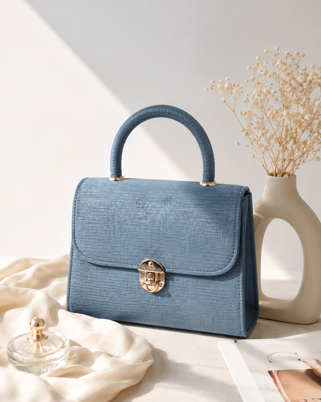 Textured Top Handle Handbag