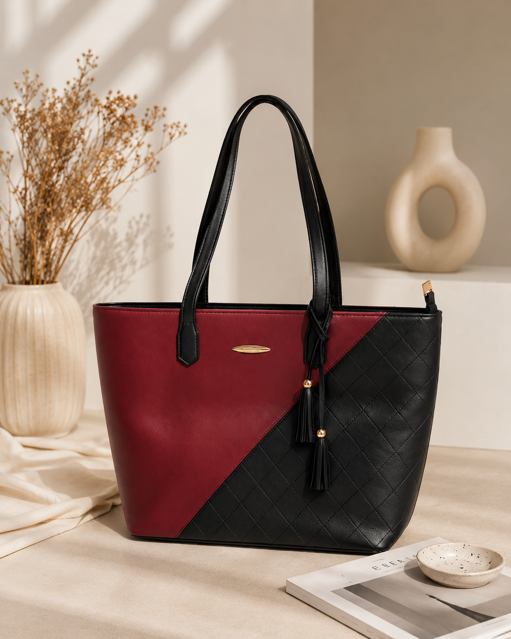 Dual-Tone Quilted Tote Bag