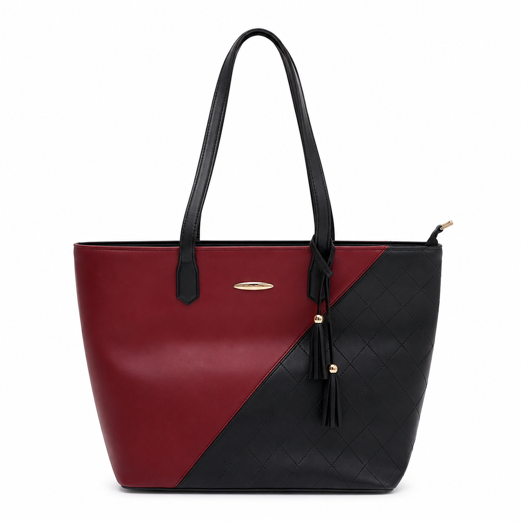 Dual-Tone Quilted Tote Bag