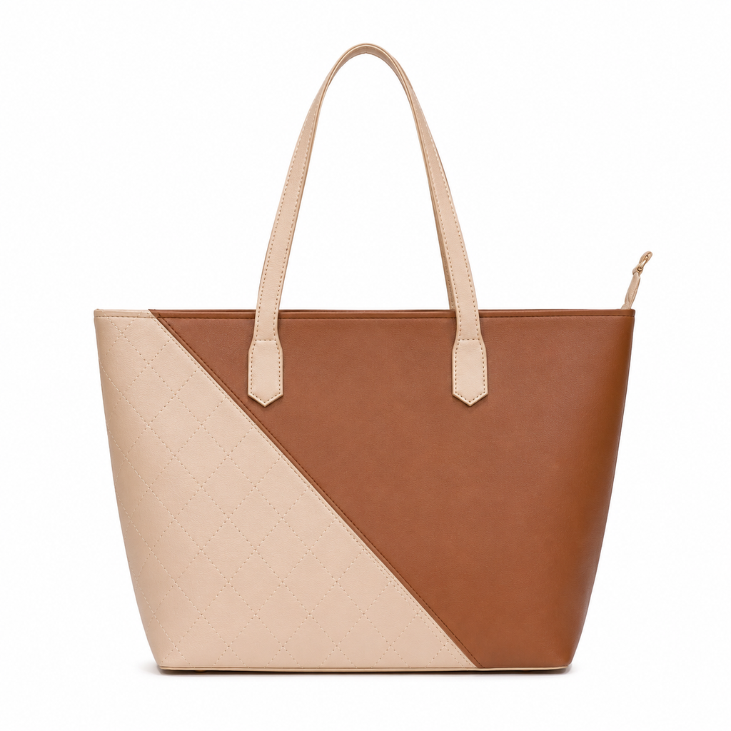 Dual-Tone Quilted Tote Bag