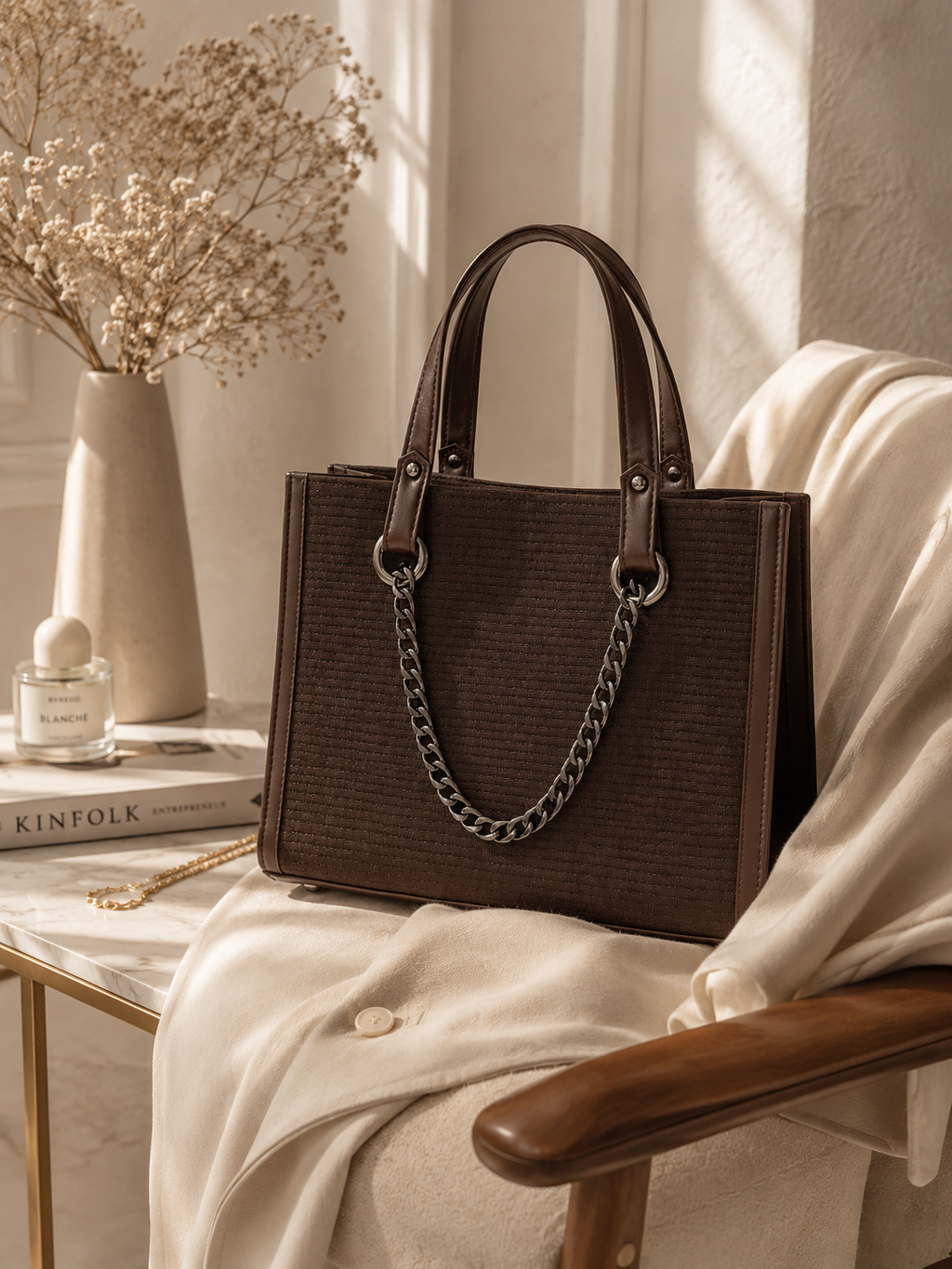 Textured Chain Tote Bag