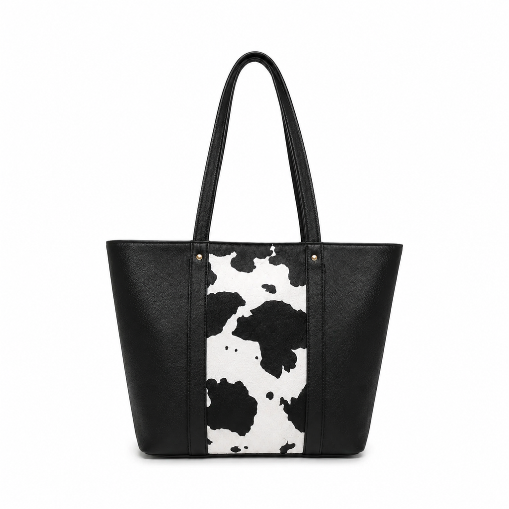 Cow Print Panel Tote Bag