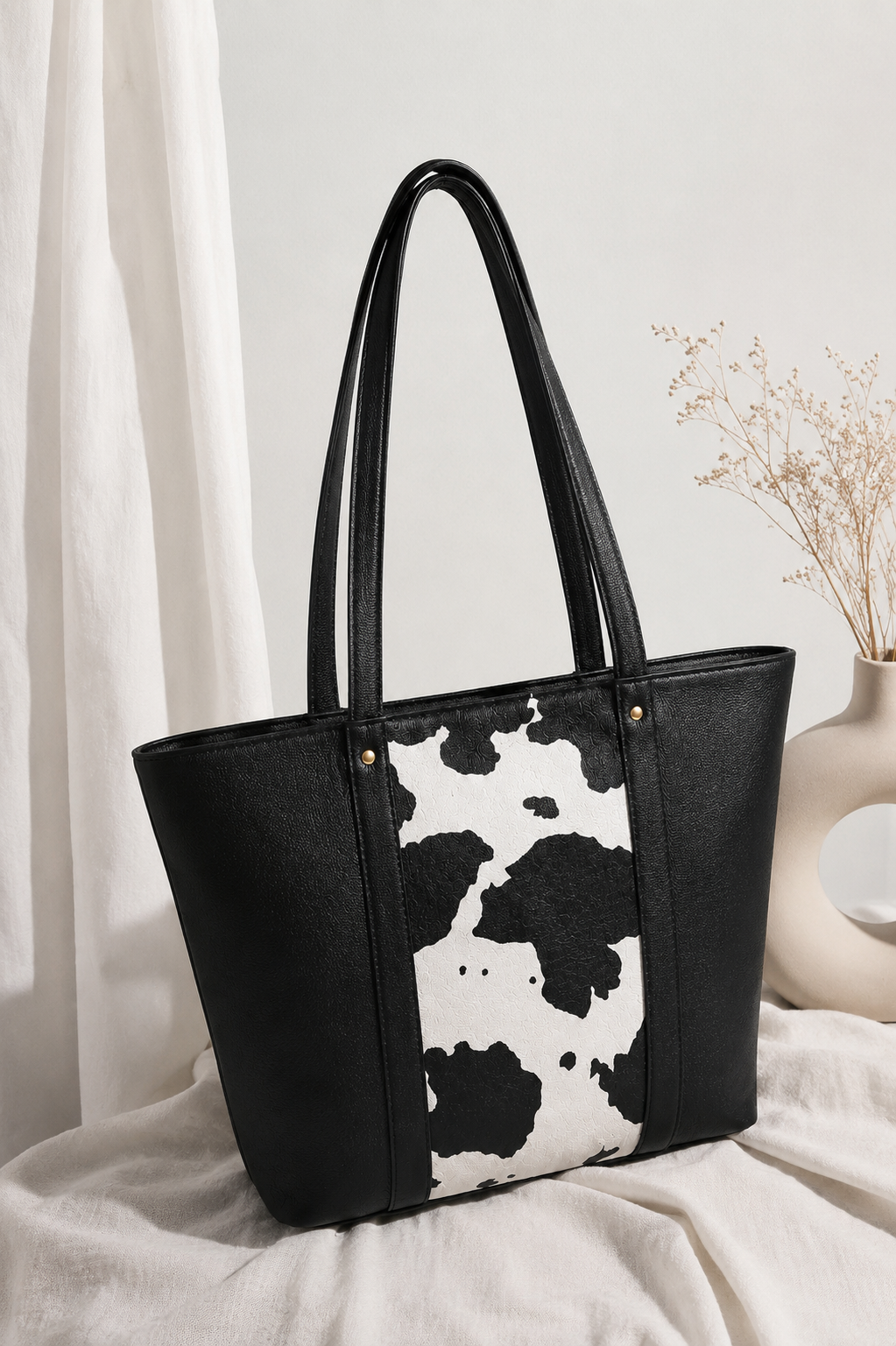 Cow Print Panel Tote Bag