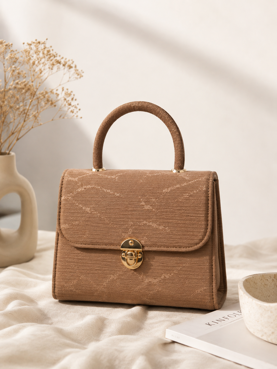 Textured Top Handle Handbag