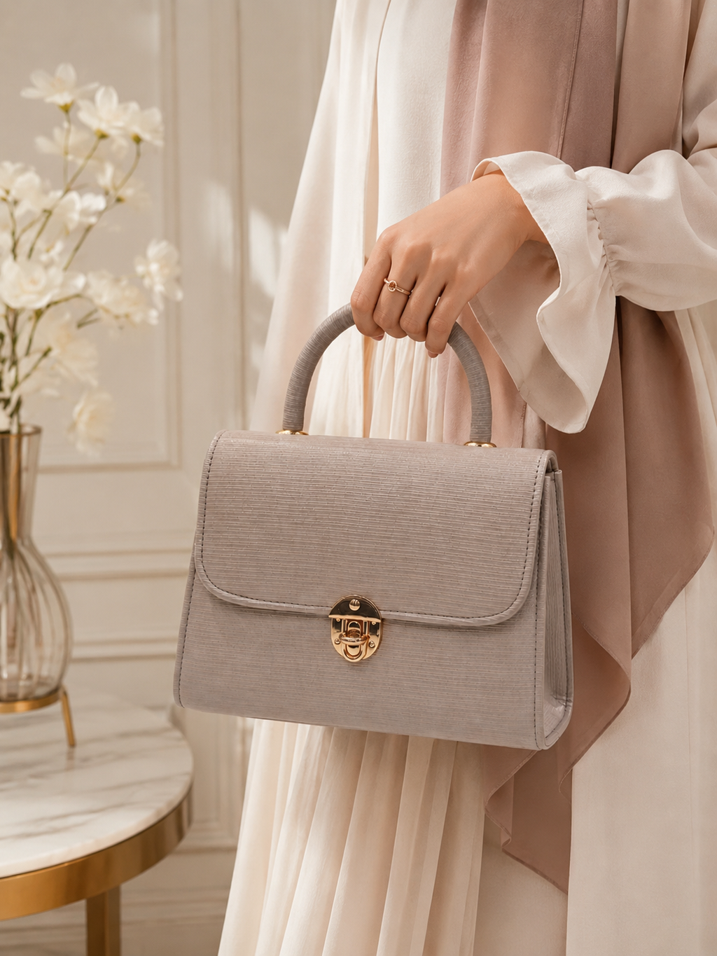 Textured Top Handle Handbag