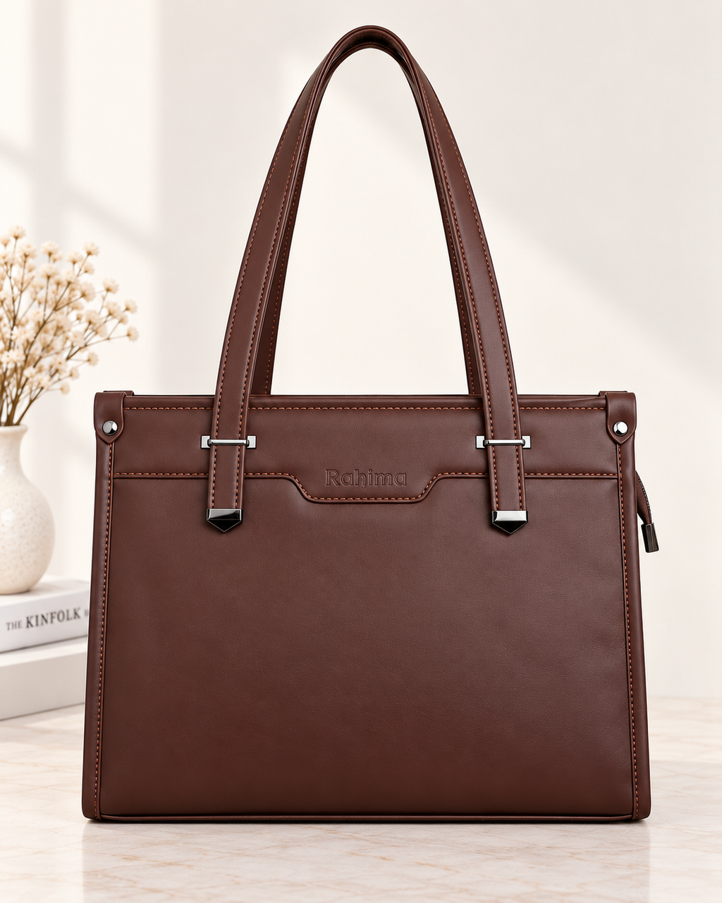 Aurelia Structured Luxe Tote – Dark Brown
