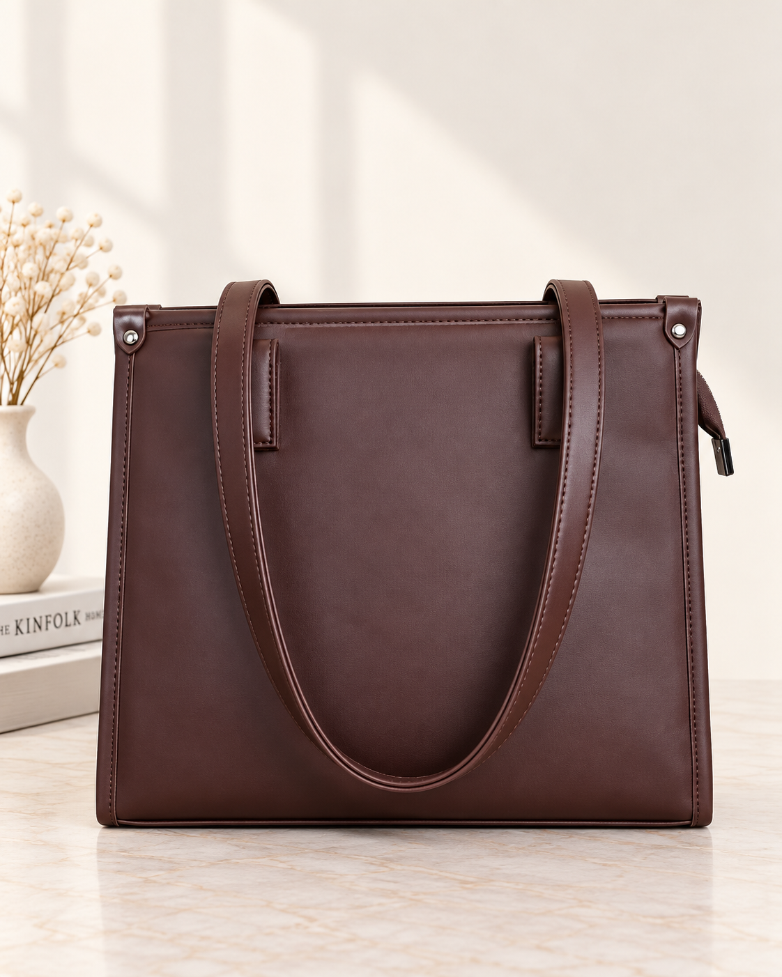 Aurelia Structured Luxe Tote – Dark Brown