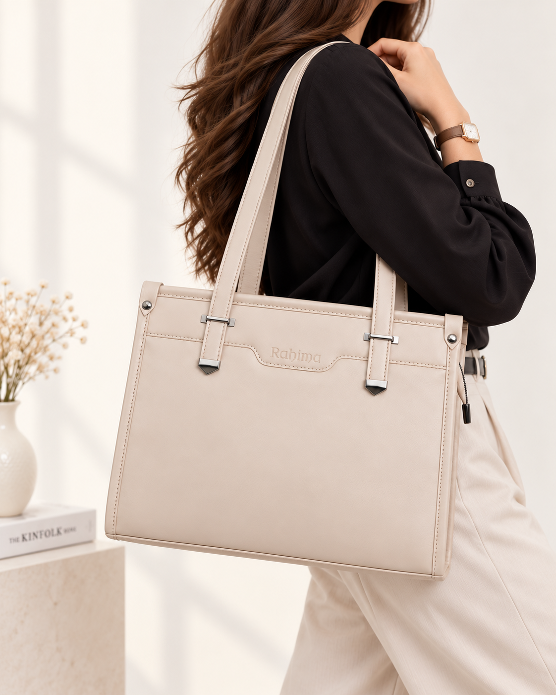 Luna Luxe Structured Tote – Cream Main image