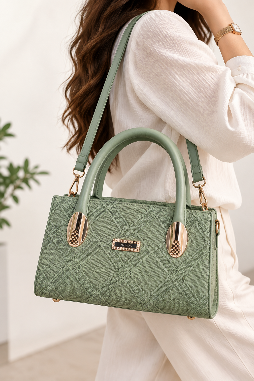 Sage Bloom Textured Handbag