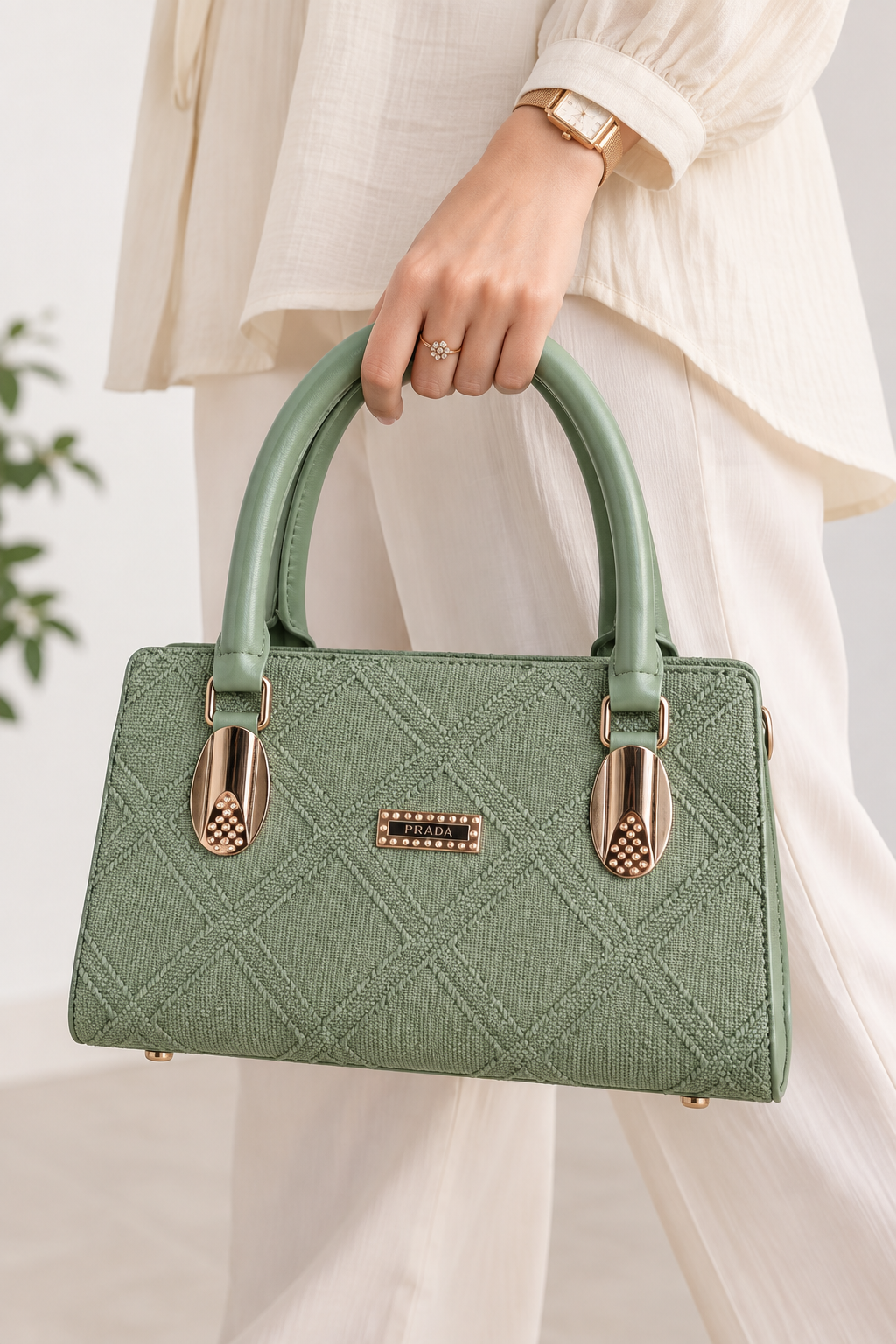 Sage Bloom Textured Handbag