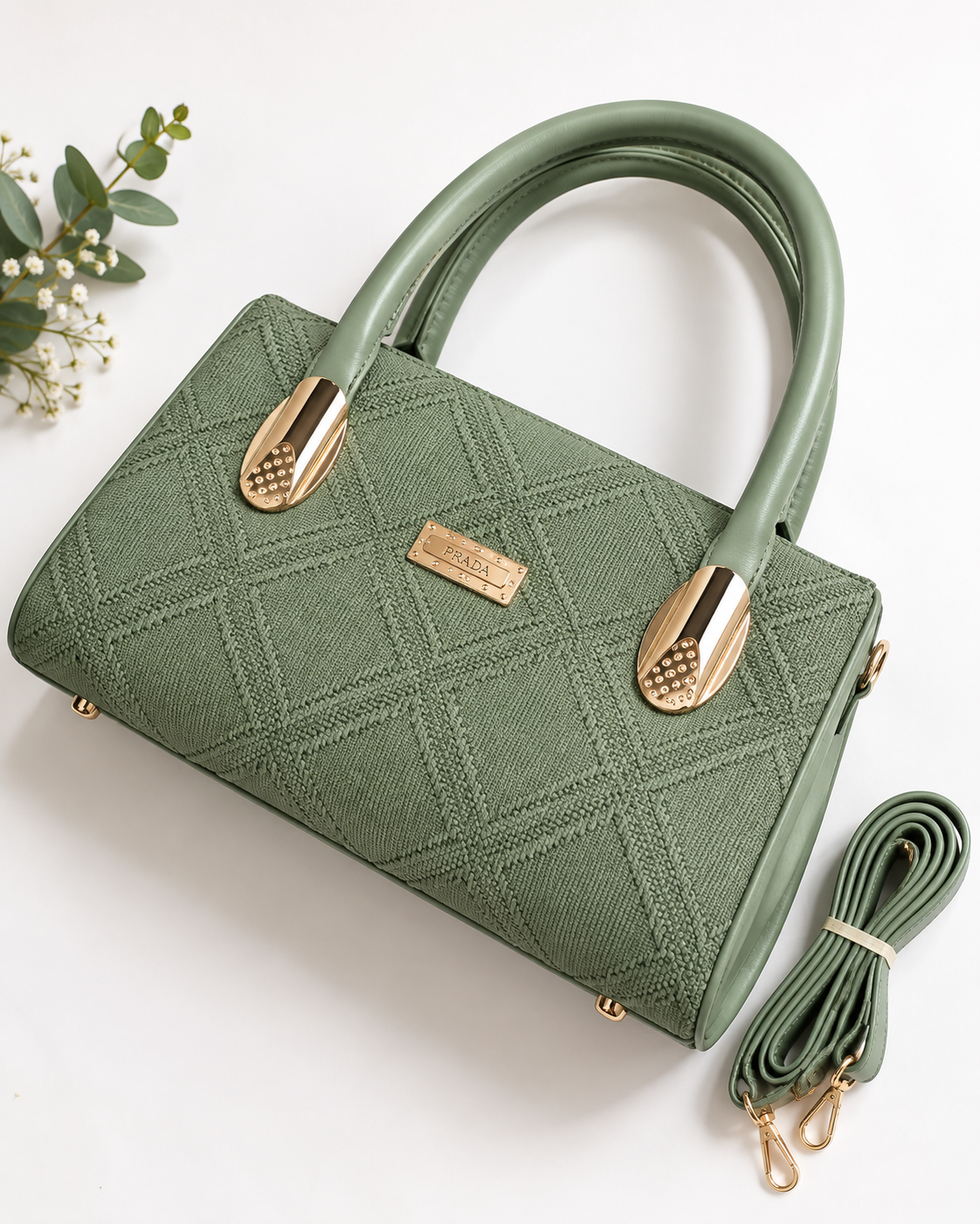 Sage Bloom Textured Handbag