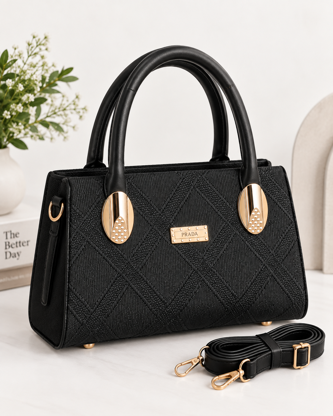 Noir Elan Textured Handbag