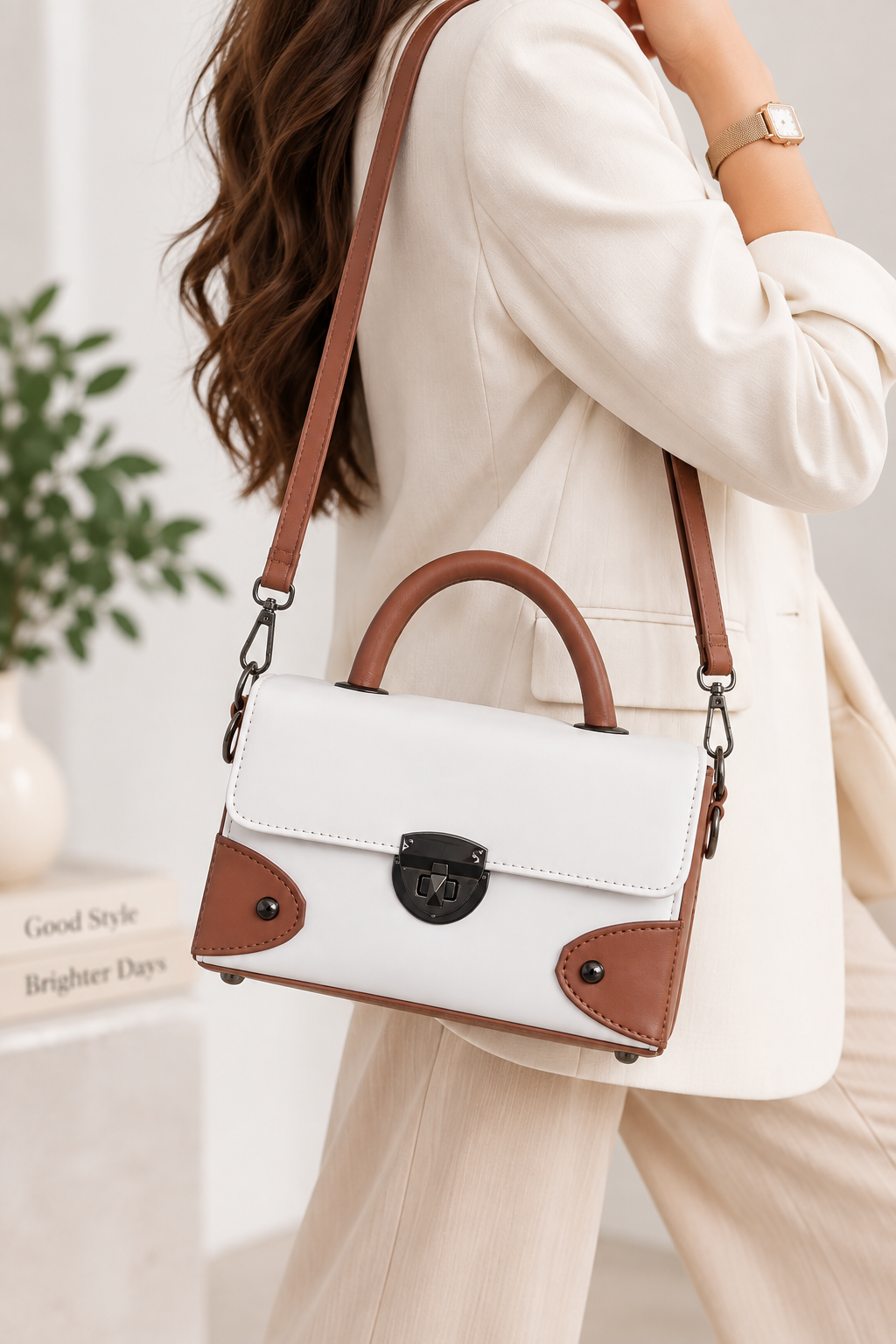 Coco Elan Mini Satchel – Ivory & Tan
