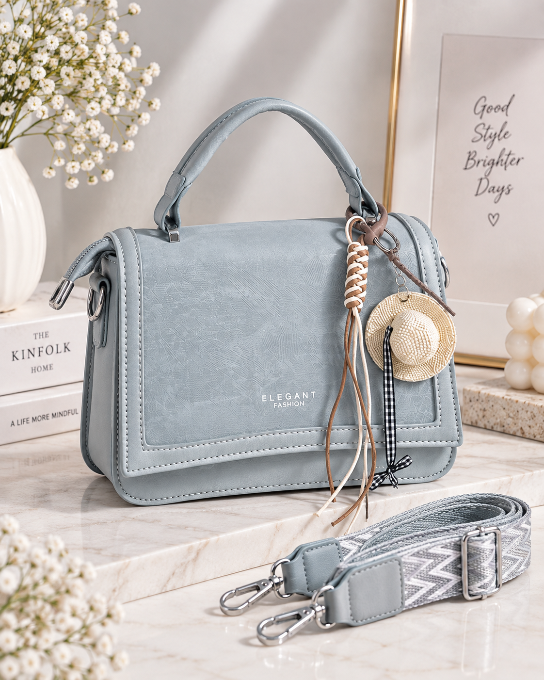 Elegant Misty Blue Charm Bag