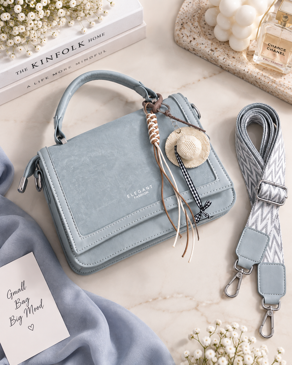 Elegant Misty Blue Charm Bag