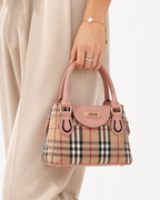 Plaid Top Handle Handbag – Pink & Beige