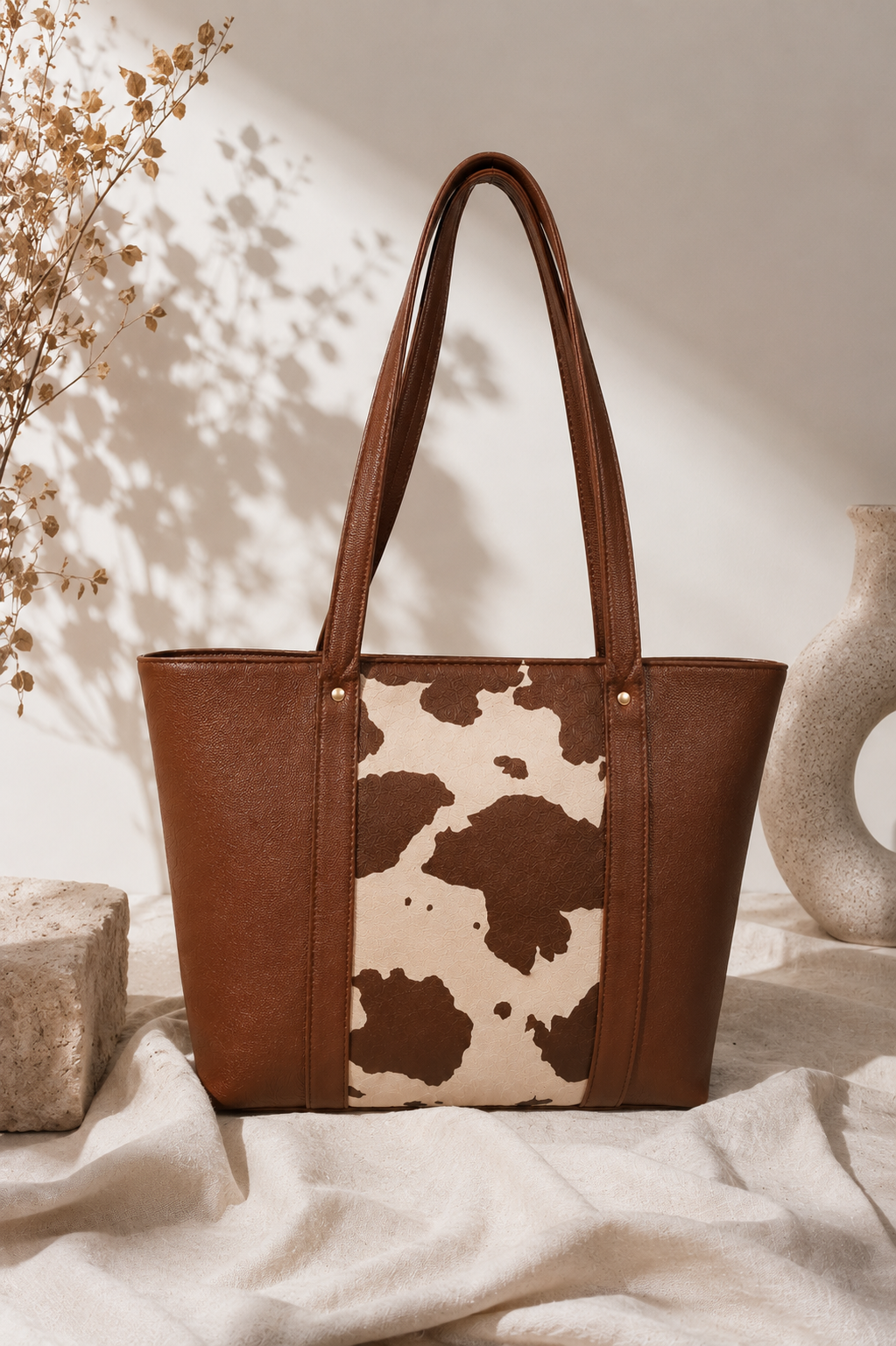 Cow Print Panel Tote Bag