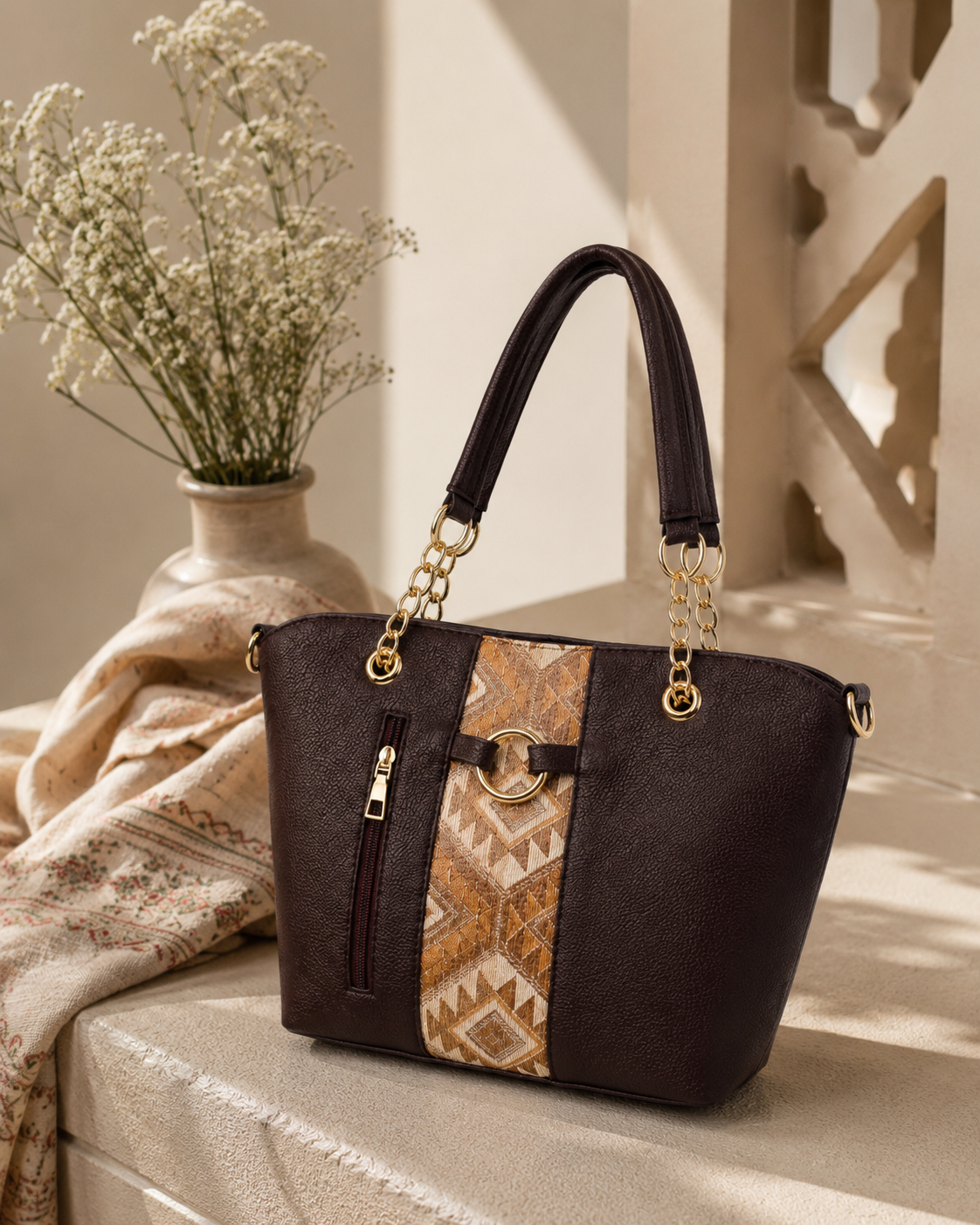 Dual-Tone Quilted Tote Bag